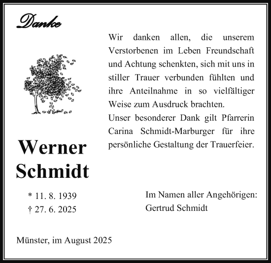 Traueranzeige von Werner Schmidt von Laubacher Anzeiger