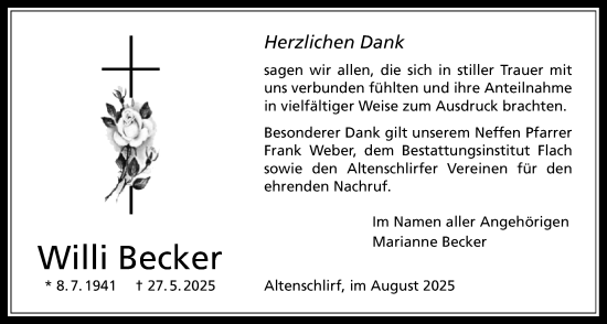 Traueranzeige von Willi Becker von Lauterbacher Anzeiger