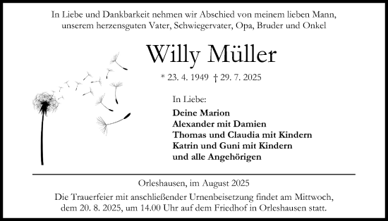 Traueranzeige von Willy Müller von Kreis-Anzeiger