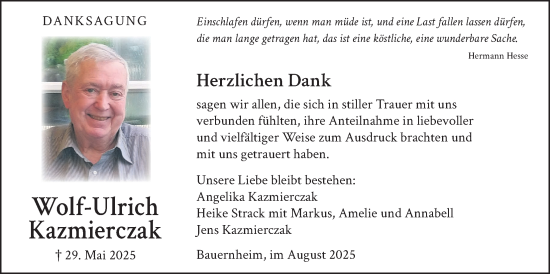 Traueranzeige von Wolf-Ulrich Kazmierczak von Wetterauer Zeitung
