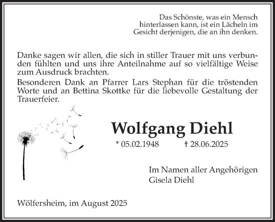 Traueranzeige von Wolfgang Diehl von Wetterauer Zeitung