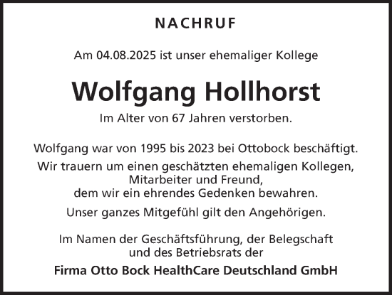 Traueranzeige von Wolfgang Hollhorst von Giessener Allgemeine, Alsfelder Allgemeine