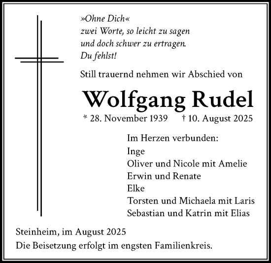 Traueranzeige von Wolfgang Rudel von Licher Wochenblatt