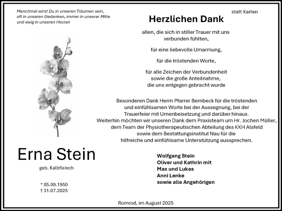 Traueranzeige von Wolfgang Stein von Oberhessische Zeitung