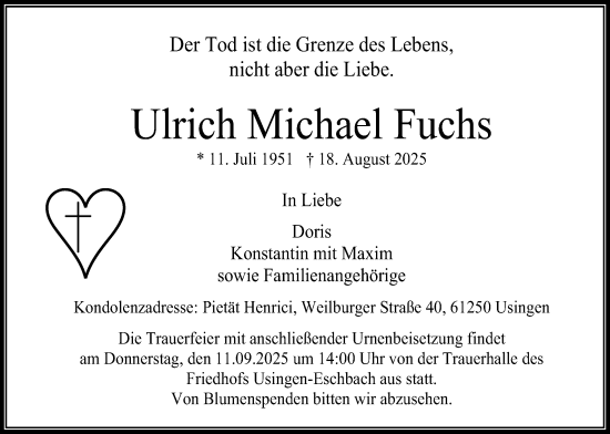 Traueranzeige von Ulrich Michael Fuchs 