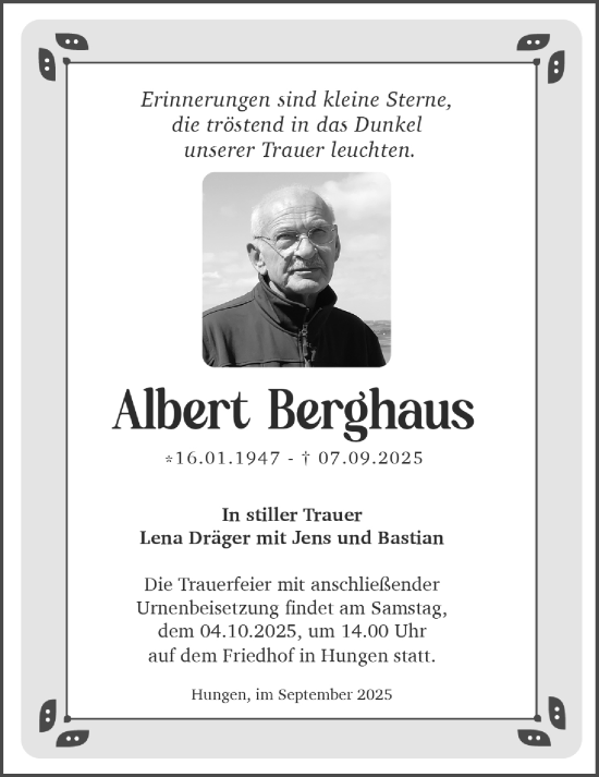 Traueranzeige von Albert Berghaus von Licher Wochenblatt