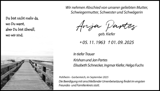 Traueranzeige von Anja Partes von Giessener Anzeiger, Pohlheimer Nachrichten