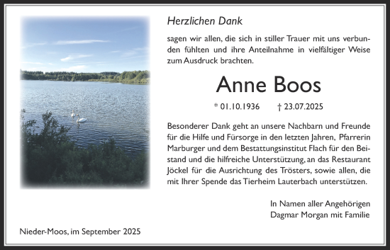 Traueranzeige von Anne Boos von Lauterbacher Anzeiger