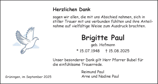Traueranzeige von Brigitte Paul von Pohlheimer Nachrichten