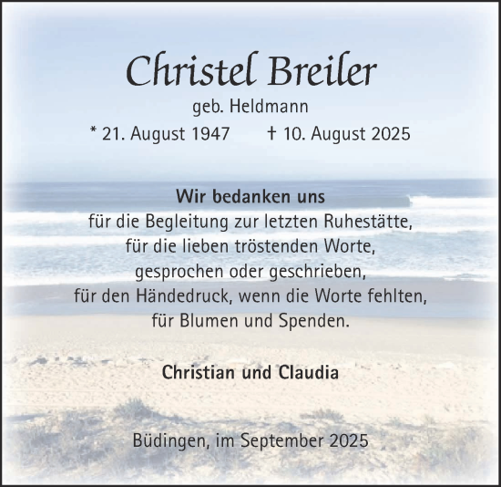 Traueranzeige von Christel Breiler von Kreis-Anzeiger