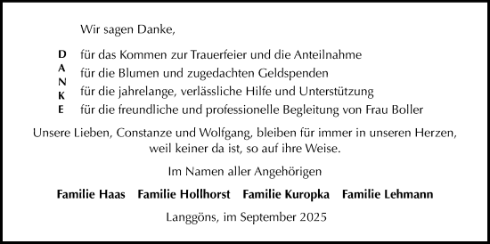 Traueranzeige von Constanze Haas von Bad Vilbel/Karben, Giessener Allgemeine, Alsfelder Allgemeine