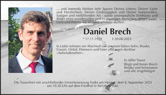 Traueranzeige von Daniel Brech von Wetterauer Zeitung