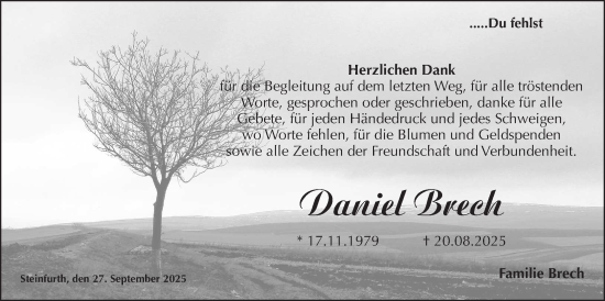 Traueranzeige von Daniel Brech von Wetterauer Zeitung