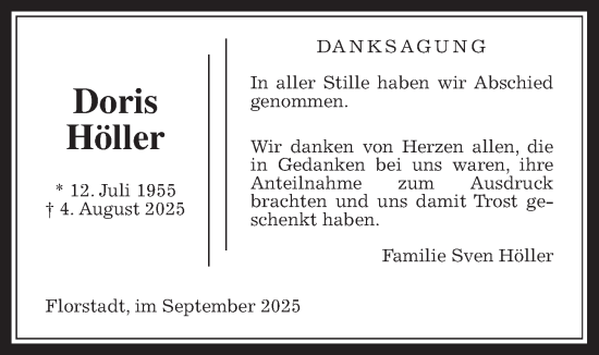 Traueranzeige von Doris Höller von Wetterauer Zeitung