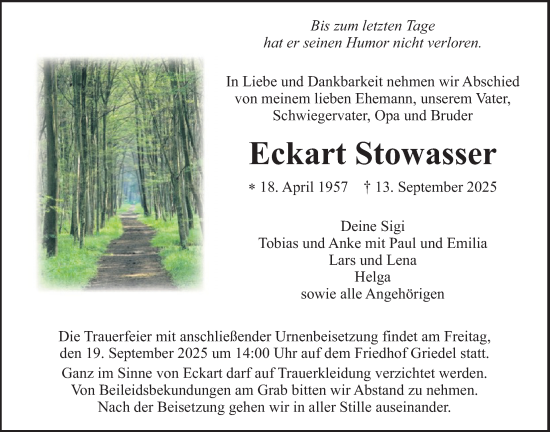 Traueranzeige von Eckart Stowasser von Butzbacher Zeitung