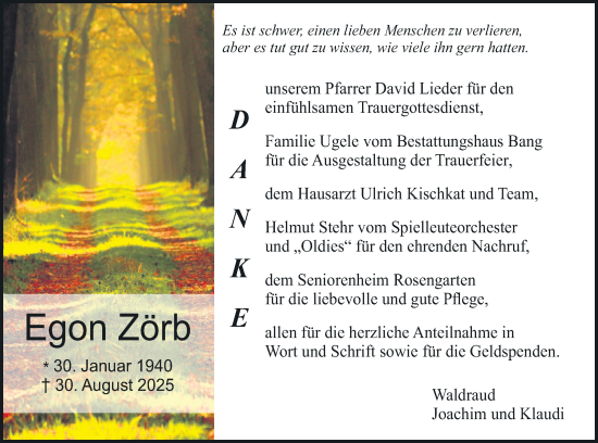 Traueranzeige von Egon Zörb von Butzbacher Zeitung