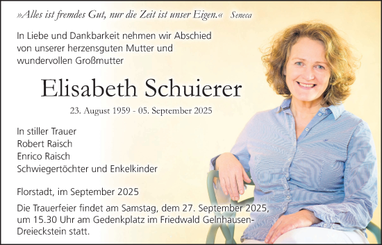Traueranzeige von Elisabeth Schuierer von Wetterauer Zeitung