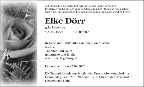 Traueranzeige von Elke Dörr von Giessener Allgemeine, Alsfelder Allgemeine