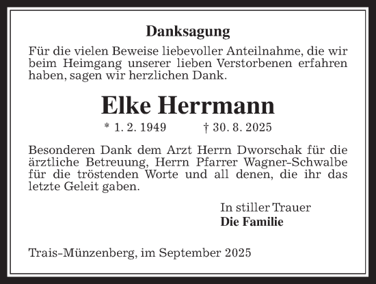 Traueranzeige von Elke Herrmann von Butzbacher Zeitung