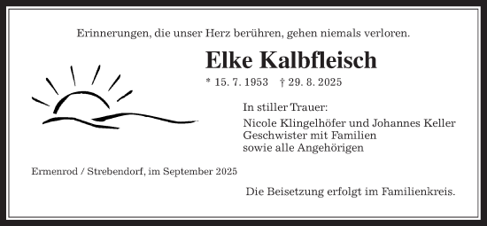 Traueranzeige von Elke Kalbfleisch von Oberhessische Zeitung