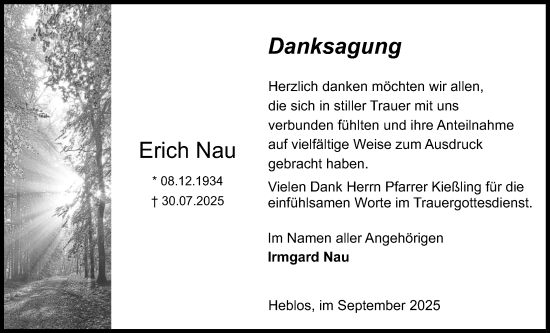 Traueranzeige von Erich Nau von Lauterbacher Anzeiger