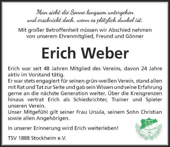 Traueranzeige von Erich Weber von Kreis-Anzeiger