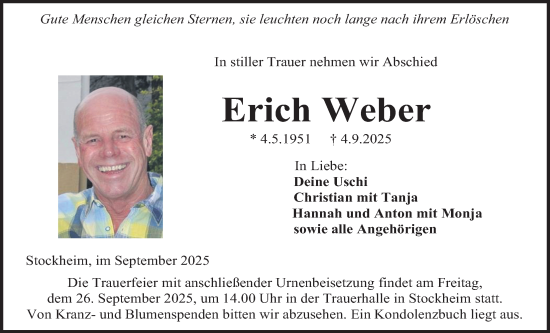 Traueranzeige von Erich Weber von Kreis-Anzeiger