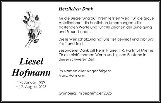 Traueranzeige von Franz Hofmann von Giessener Allgemeine, Alsfelder Allgemeine