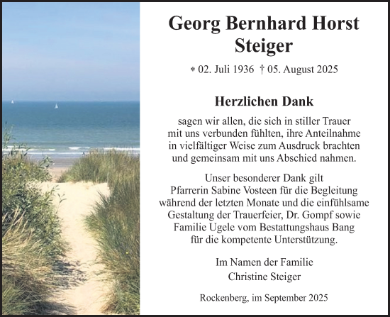 Traueranzeige von Georg Bernhard Horst Steiger von Butzbacher Zeitung