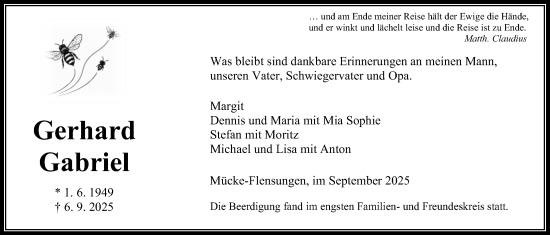 Traueranzeige von Gerhard Gabriel von Mücker Stimme