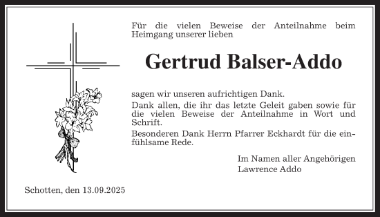 Traueranzeige von Gertrud Balser-Addo von Kreis-Anzeiger
