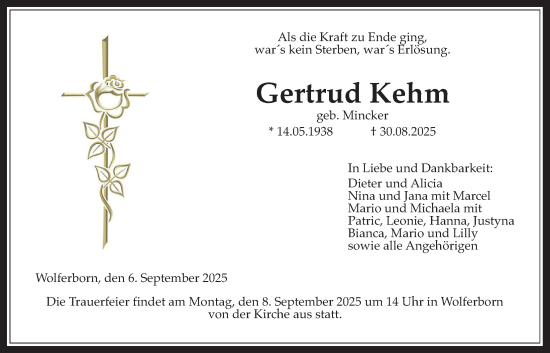 Traueranzeige von Gertrud Kehm von Kreis-Anzeiger