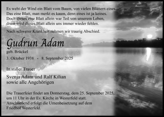 Traueranzeige von Gudrun Adam von Usinger Anzeiger