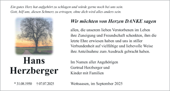 Traueranzeige von Hans Herzberger von Mücker Stimme