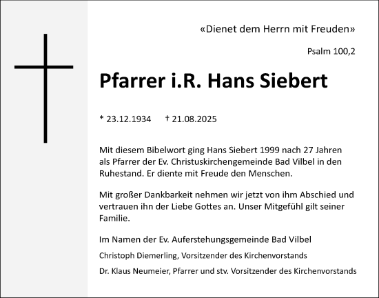 Traueranzeige von Hans Siebert von Bad Vilbel/Karben