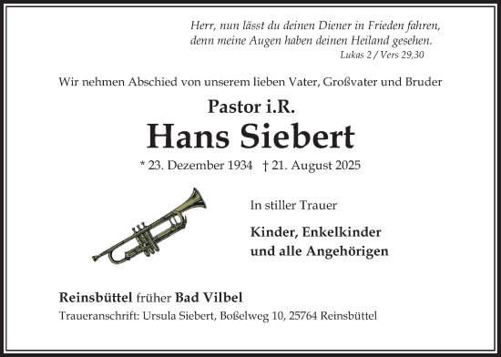 Traueranzeige von Hans Siebert von Bad Vilbel/Karben