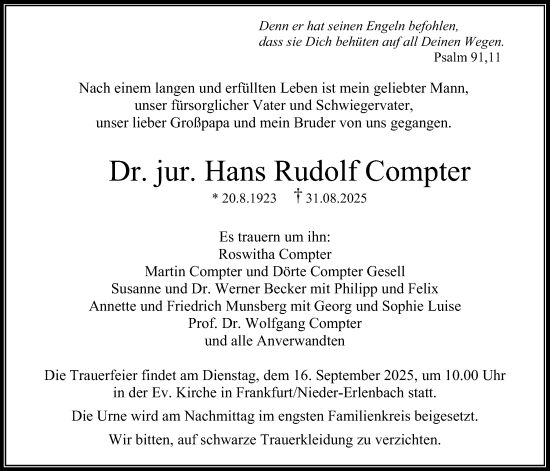 Traueranzeige von Hans Rudolf Compter von Bad Vilbel/Karben