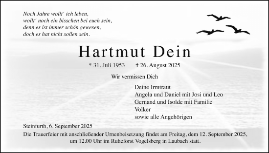 Traueranzeige von Hartmut Dein von Wetterauer Zeitung