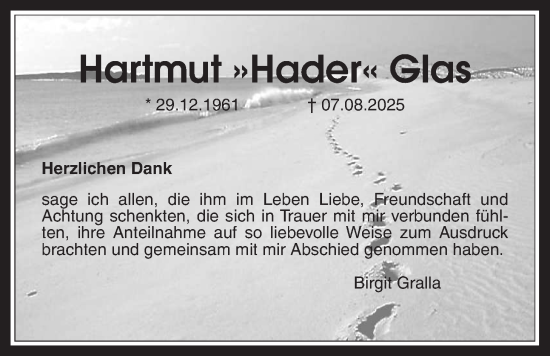 Traueranzeige von Hartmut Glas von Wetterauer Zeitung