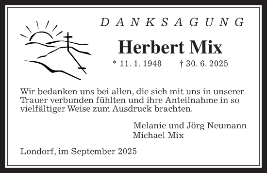 Traueranzeige von Herbert Mix von Rabenauer Zeitung