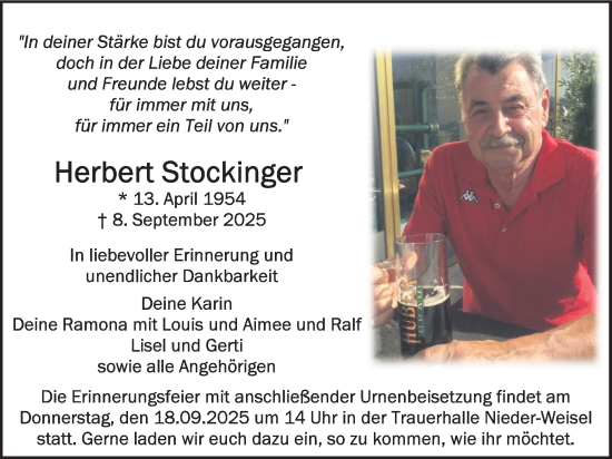 Traueranzeige von Herbert Stockinger von Butzbacher Zeitung