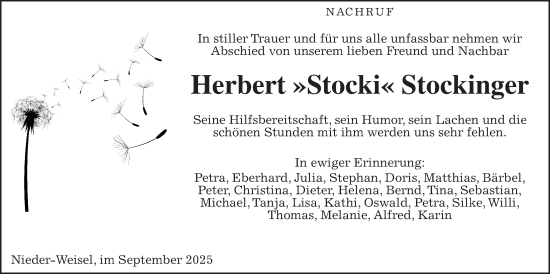 Traueranzeige von Herbert Stockinger von Butzbacher Zeitung