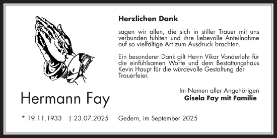 Traueranzeige von Hermann Fay von Kreis-Anzeiger