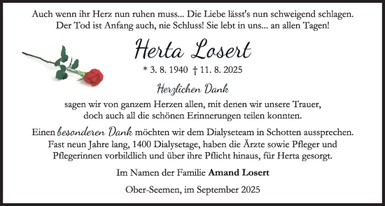 Traueranzeige von Herta Losert von Kreis-Anzeiger