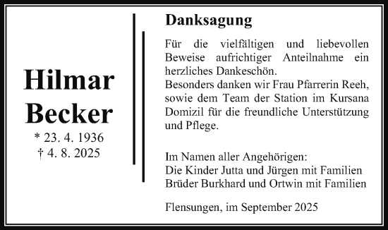 Traueranzeige von Hilmar Becker von Mücker Stimme