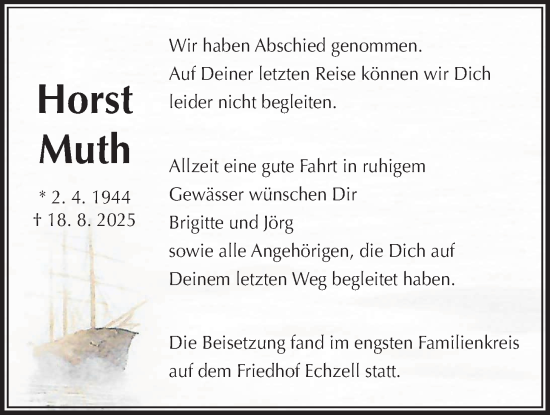 Traueranzeige von Horst Muth von Wetterauer Zeitung
