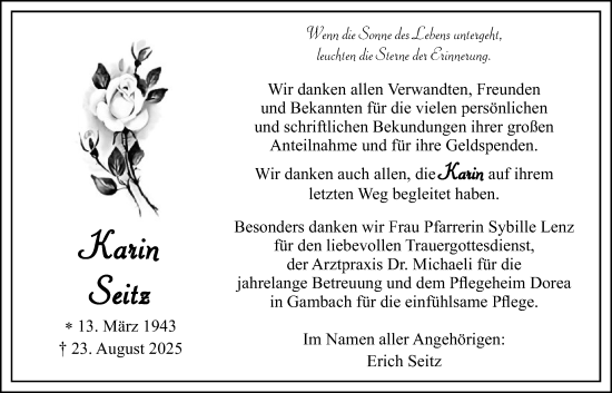 Traueranzeige von Karin Seitz von Butzbacher Zeitung