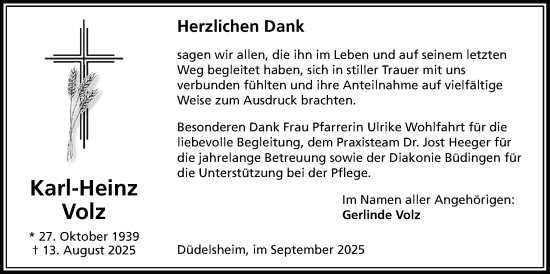 Traueranzeige von Karl-Heinz Volz von Kreis-Anzeiger