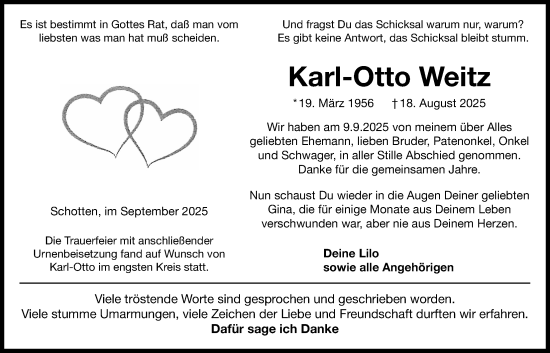 Traueranzeige von Karl-Otto Weitz von Kreis-Anzeiger
