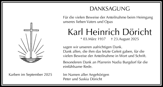 Traueranzeige von Karl Heinrich Döricht von Bad Vilbel/Karben